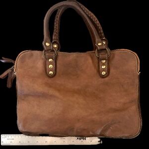 Costanza Rota Leather Triple‎ Zip Purse dark tan Bronze Handbag Crossbody
